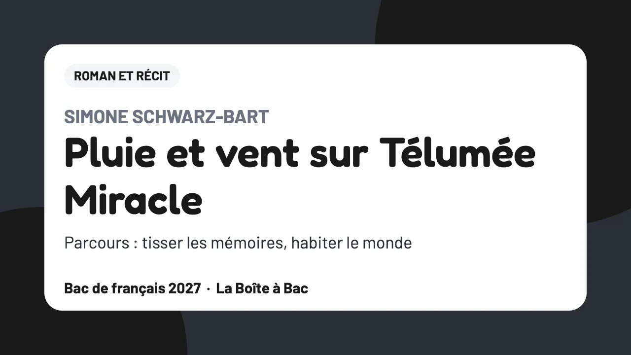 Pluie et vent sur Télumée Miracle de Simone Schwarz-Bart : résumé, analyse et parcours « tisser les mémoires, habiter le monde » (bac 2027)